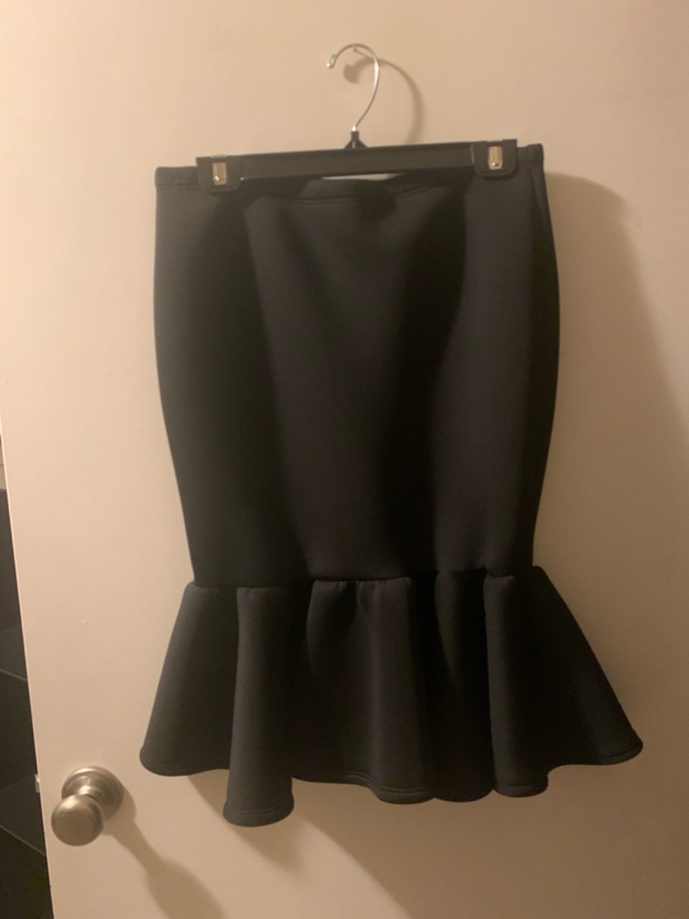 Black Pencil Skirt with Flounce Hem - Classic Professional Style